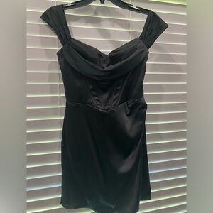 Black mini satin formal dress